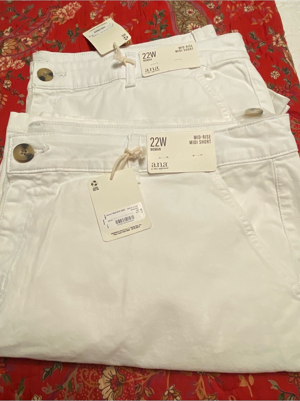 2 Pair 22W a.n.a. by JCPenney White Women's Chino Shorts
